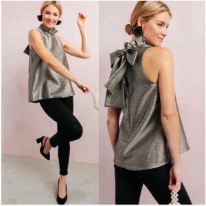 Pomegranate place Sleeveless Metallic Bow Back mason Top